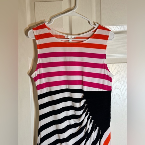 London Times Sleeveless Bright Stripe Ruched Sheath Dress - Picture 3 of 7